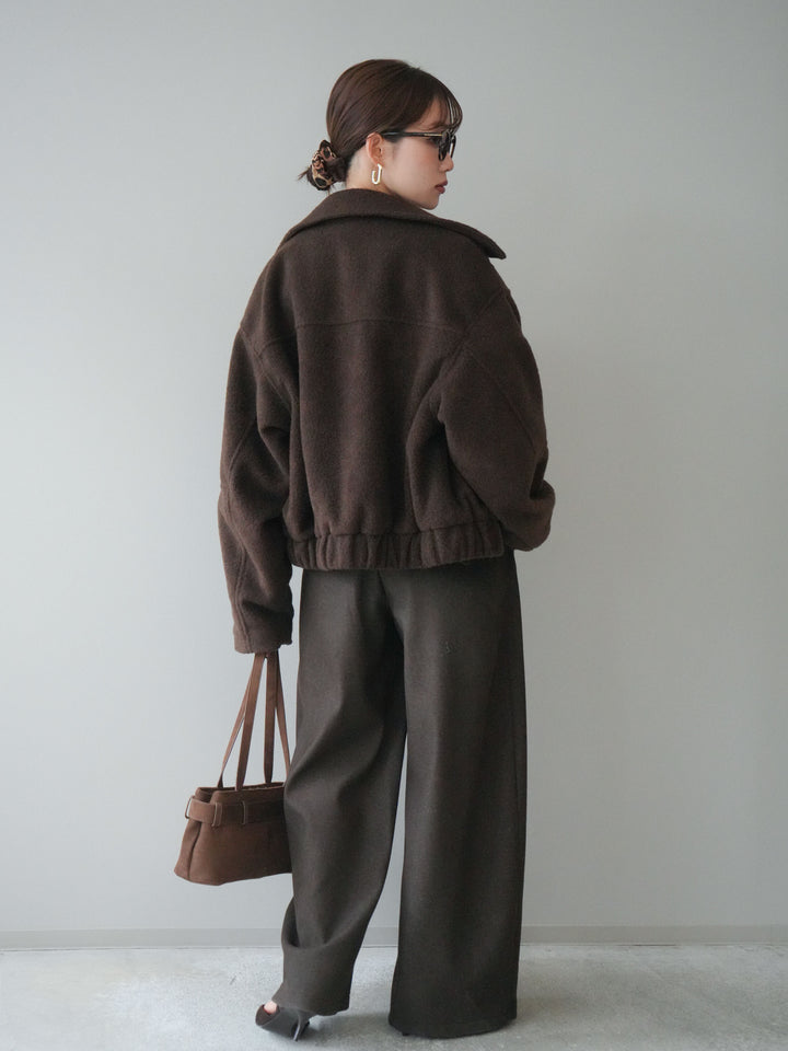 [予約]アニマル柄ベルト付きウールタッチワイドパンツ/brown