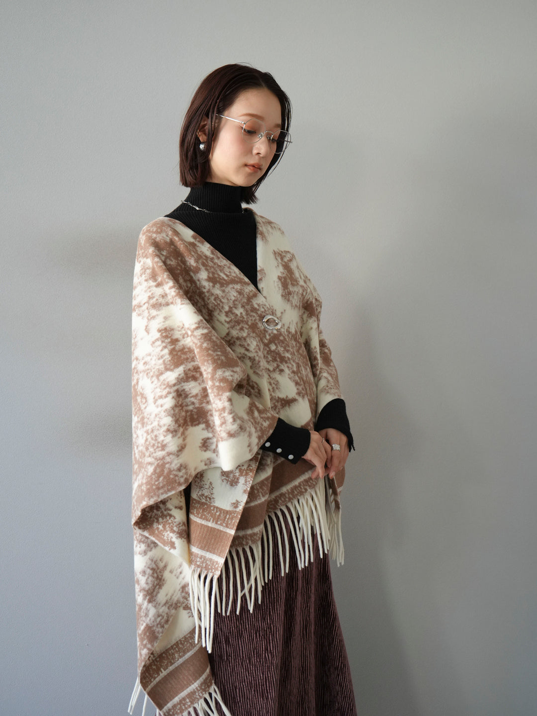[SET]アブストラクト柄ストールポンチョ+選べるアクセセット(2set)