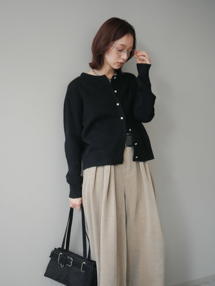 [SET]アンティークボタンニットカーディガン+ベルトデザインループコールテンワイドパンツ(ベルト付き)(2set)