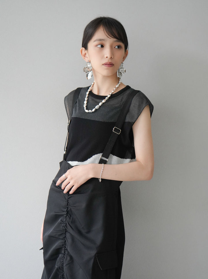 [Pre-order] Bicolor sheer knit sleeveless top/black