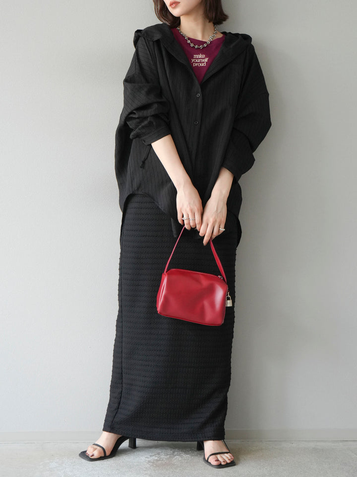 [予約]ワッシャーストライプフーディーシャツ/ブラック