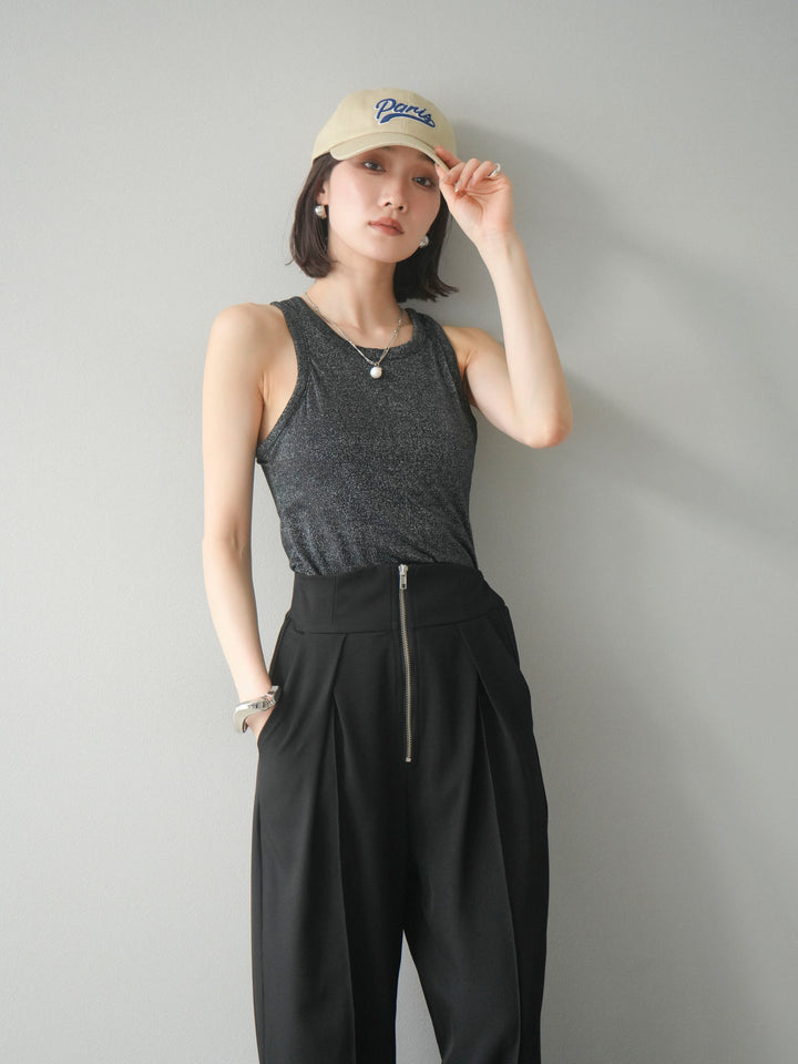 [予約]カップ付きラメアメスリブラトップ/ブラック