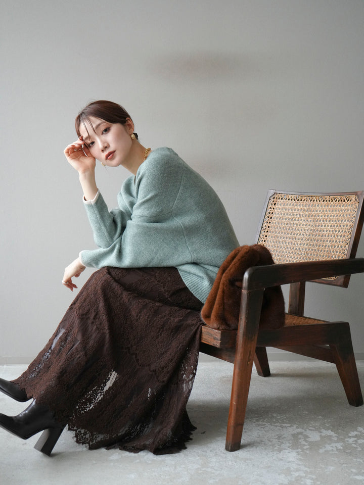 【預購】V領撞色袖針織套頭衫/薄荷綠