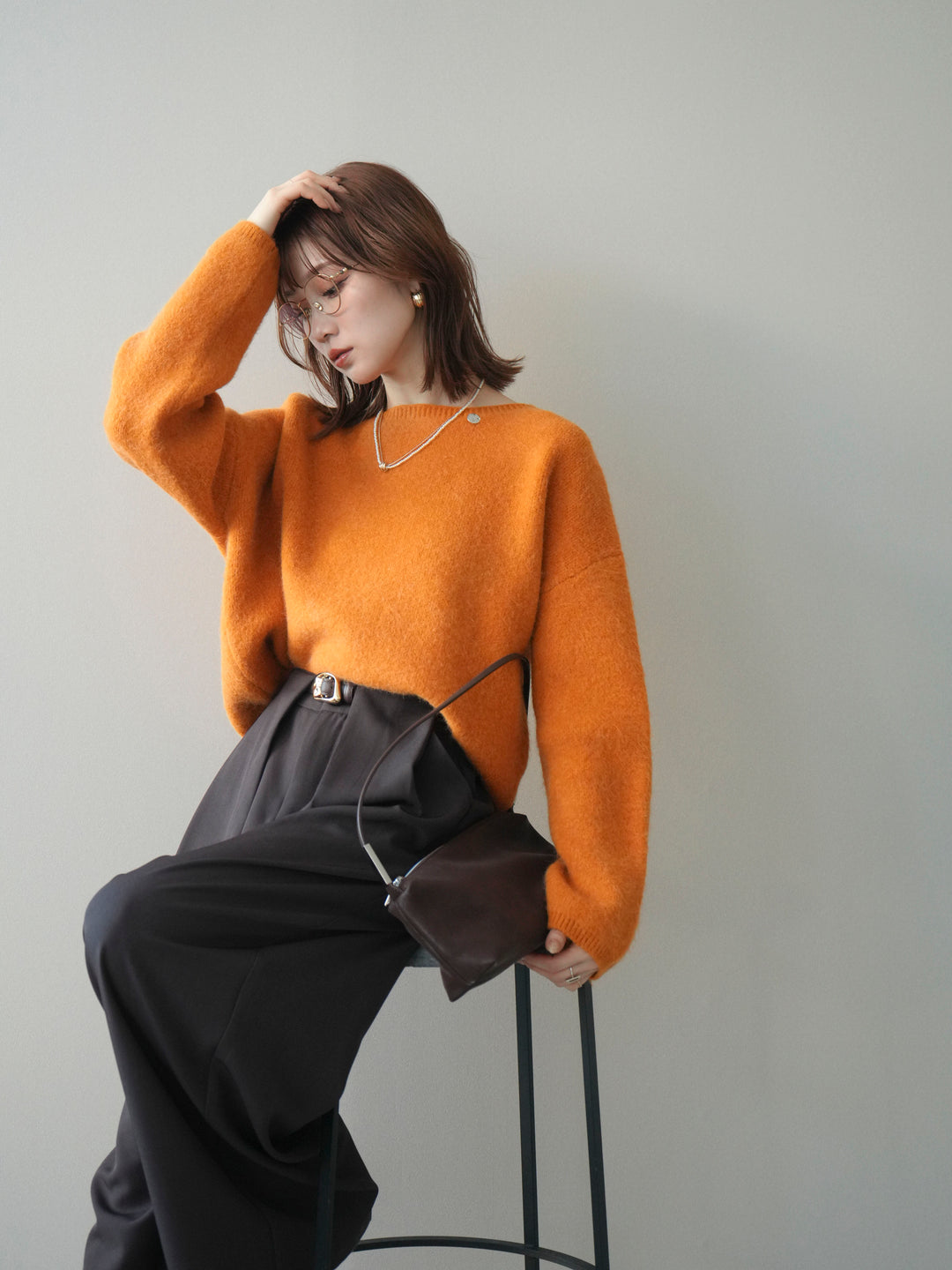 [SET]アンゴラタッチボートネッククロップドプルオーバー+選べるアクセセット(2set)