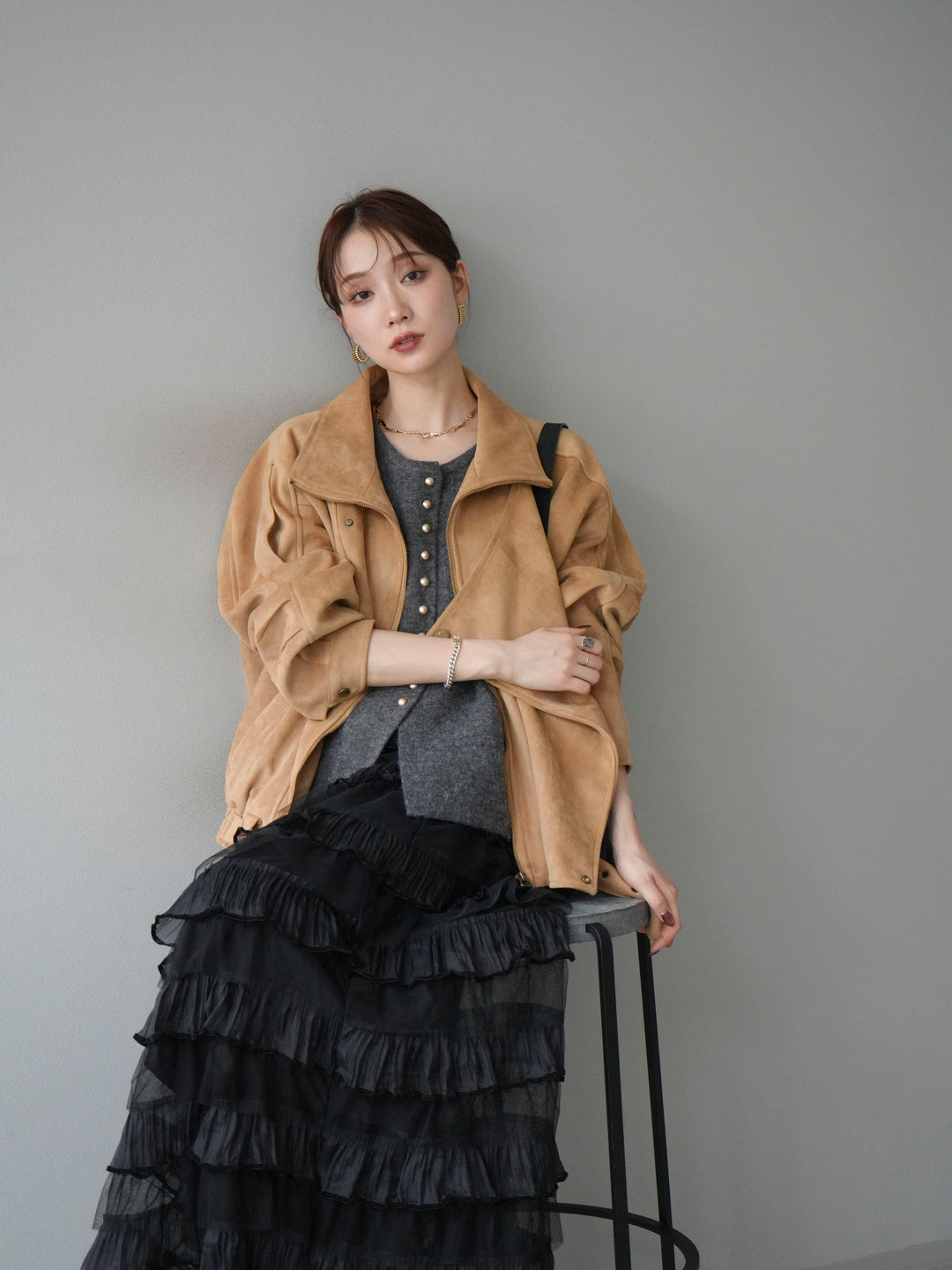 [予約]スエードライダースジャケット/ベージュ