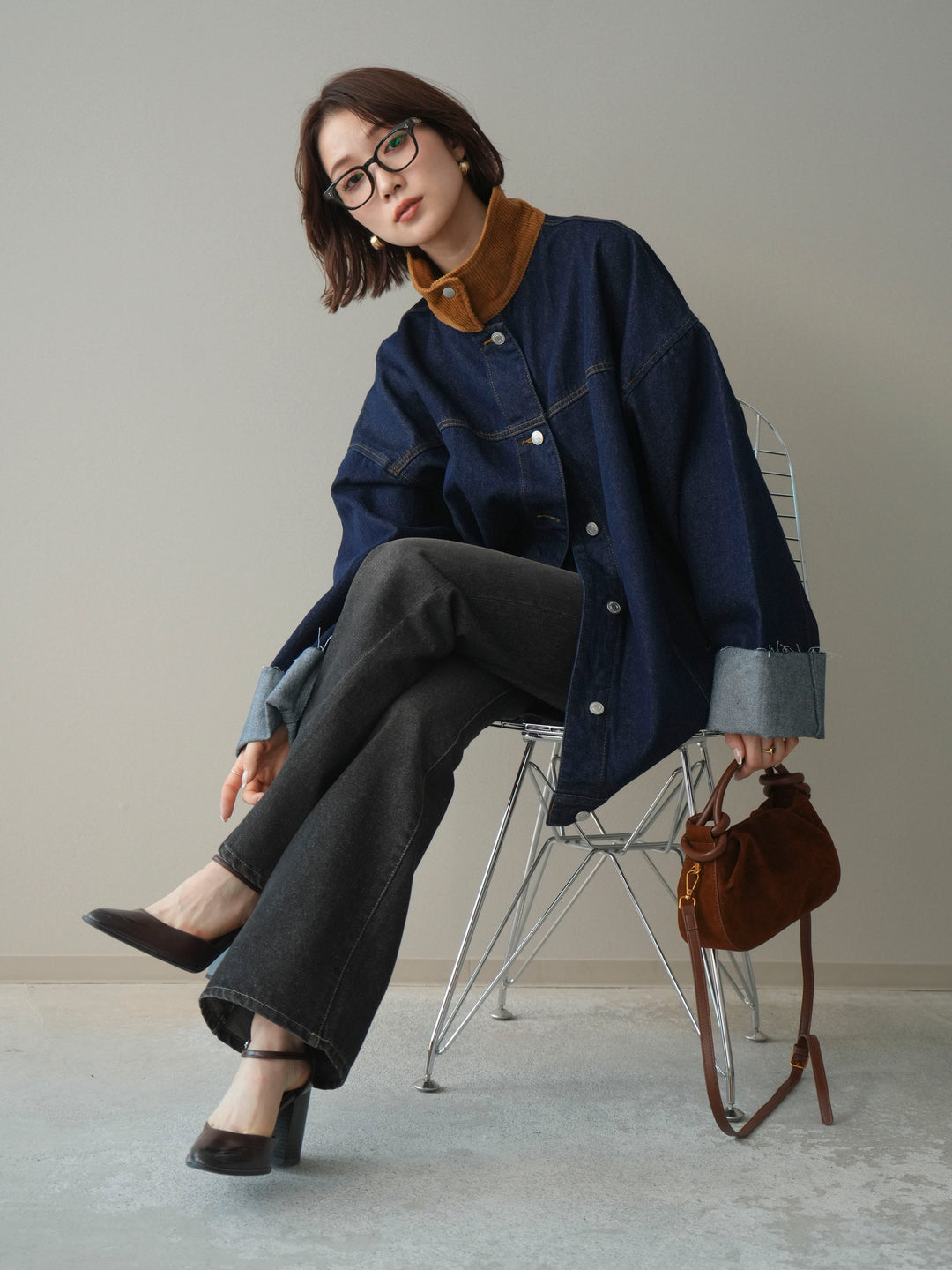 [予約]コーデュロイ×デニムミドルジャケット/indigo