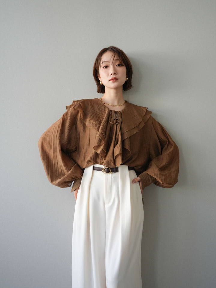 [予約]ラッフルフリルブラウス/brown