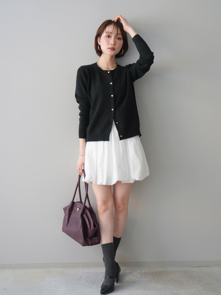 [SET]ハートボタンニットカーディガン+コットンライクレースバルーンミニスカート(2set)