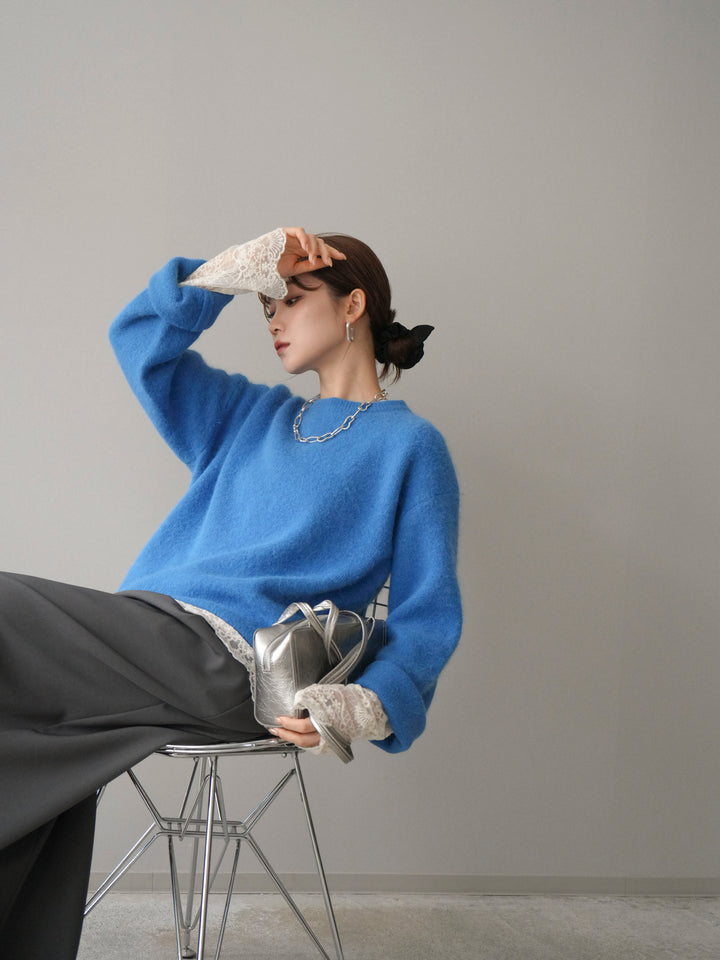 [予約]アンゴラタッチクルーネックニットプルオーバー/blue