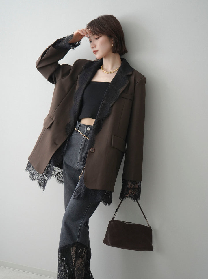 [予約]レースドッキングオーバージャケット/brown
