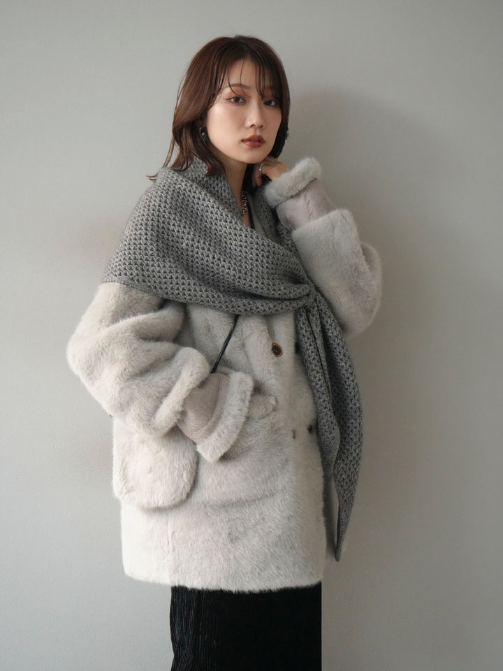 [予約]バッグ付エコファーノーカラーコート/gray