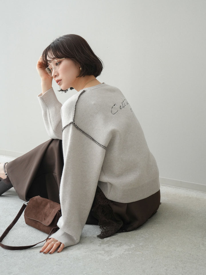 [SET]バックロゴ刺繍配色ステッチニットプルオーバー+選べるアクセセット(2set)