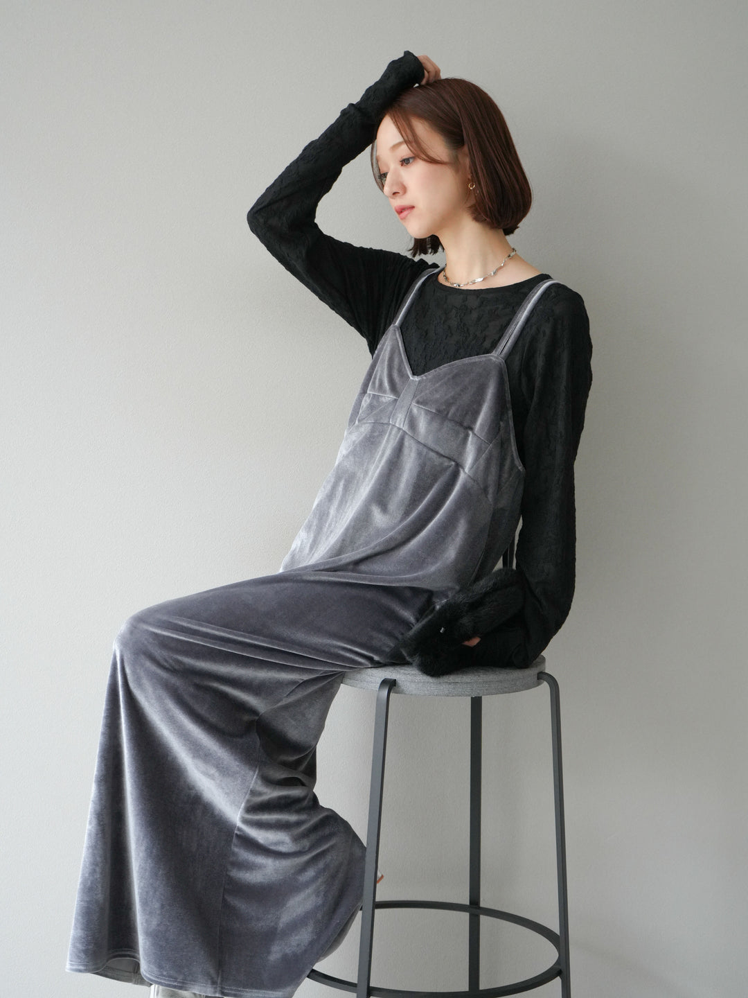 [予約]ベロアビスチェキャミワンピース/グレー