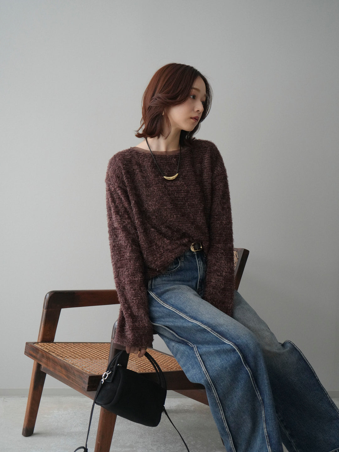 [予約]ラメシャギートップス/brown