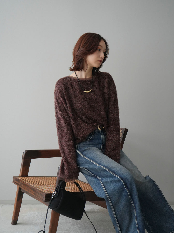 [予約]ラメシャギートップス/brown