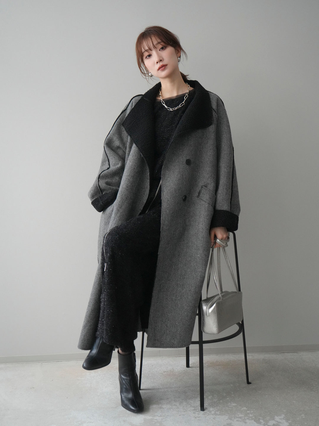 [SET]アウトシーム裏ボアコート+ラメシャギートップス(2set)