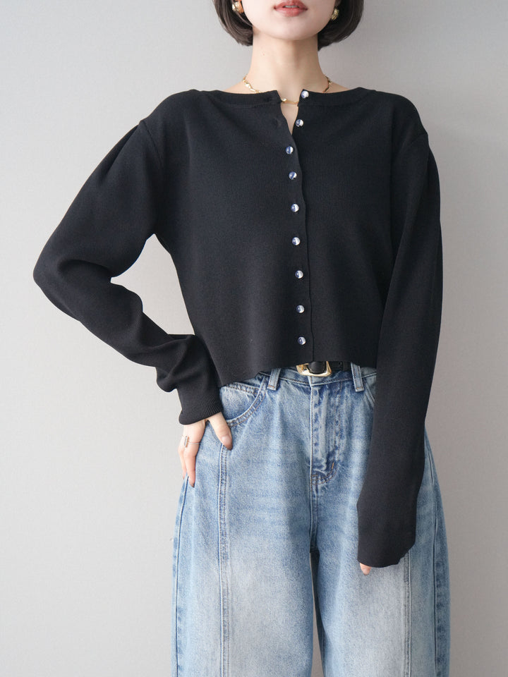 [予約]クリアボタンタックニットカーディガン/black