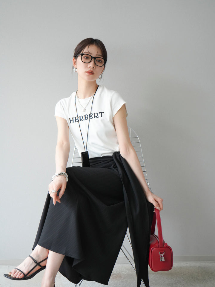 [SET]刺繍ロゴTシャツ＆レザーポーチネックレスSET +サイド巻きツイルスカート(2set)