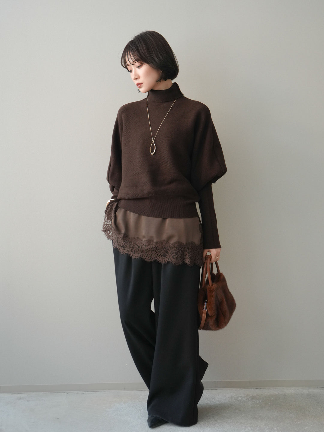 [予約]ウエストレースタックワイドパンツ/black