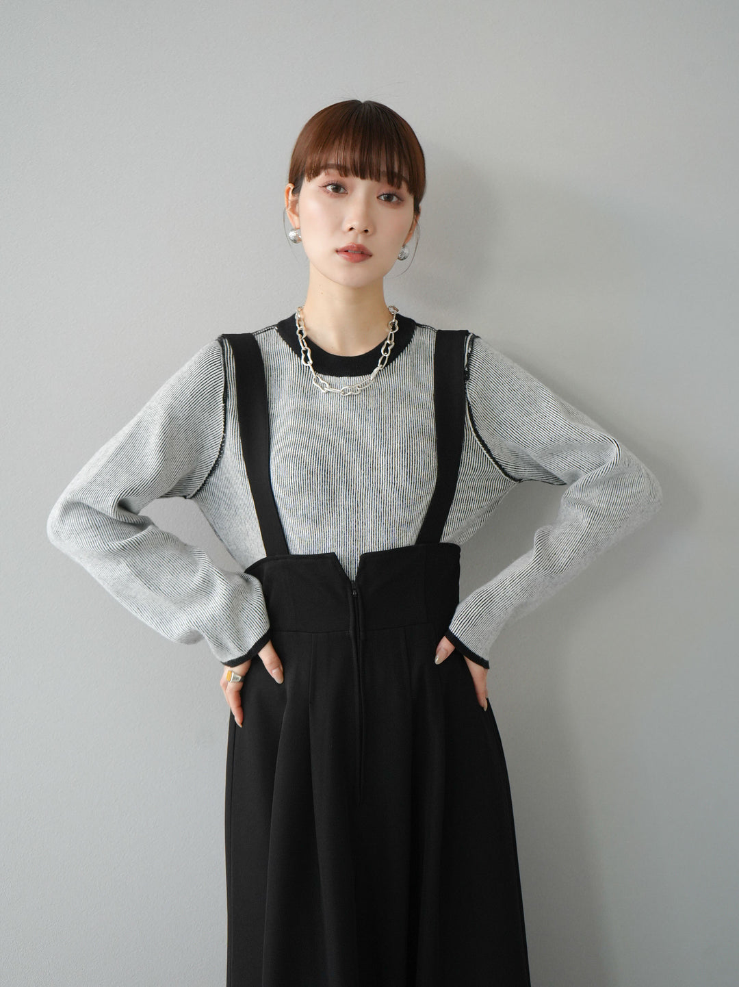 [套裝] 雙面配色羅紋針織套頭衫 + 可選飾品套裝（2 套）