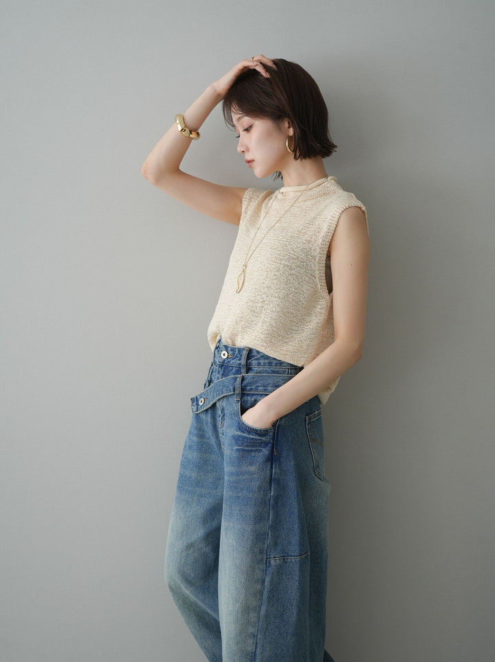 [予約]ノースリーブリネンタッチシアーニットプルオーバー/beige