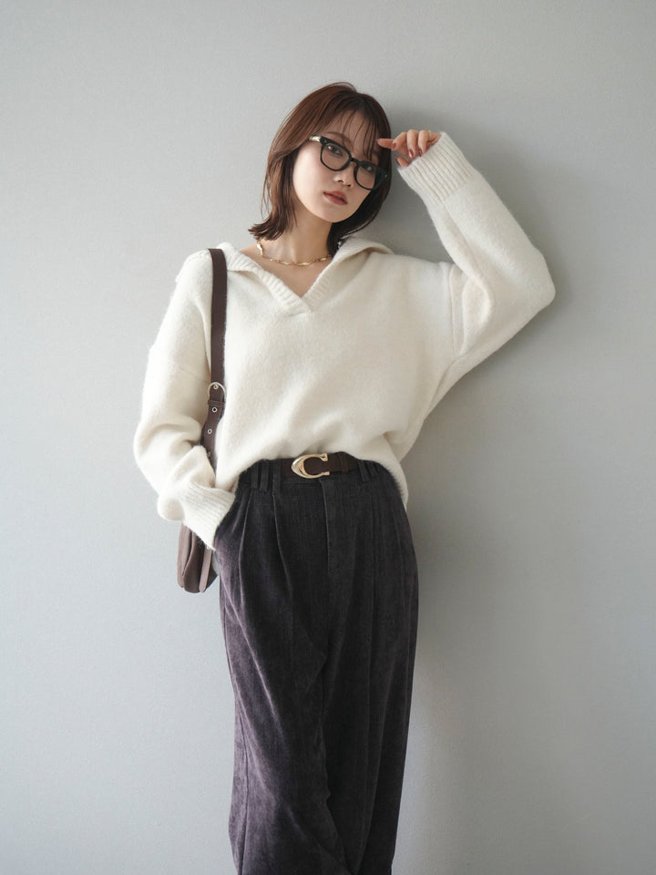 [予約]スキッパーニットプルオーバー/offwhite