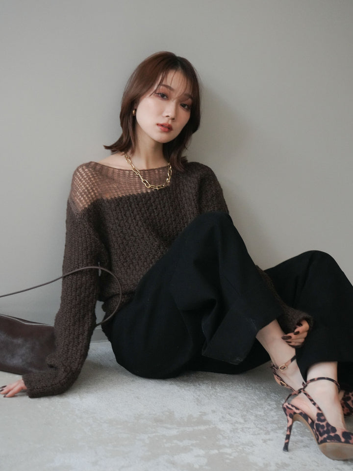 [予約]ダメージデザインニットプルオーバー/brown