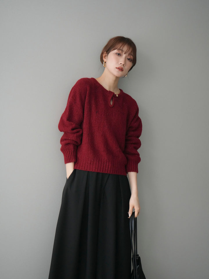 [予約]ツイストネックラメネップヤーンニットプルオーバー/red