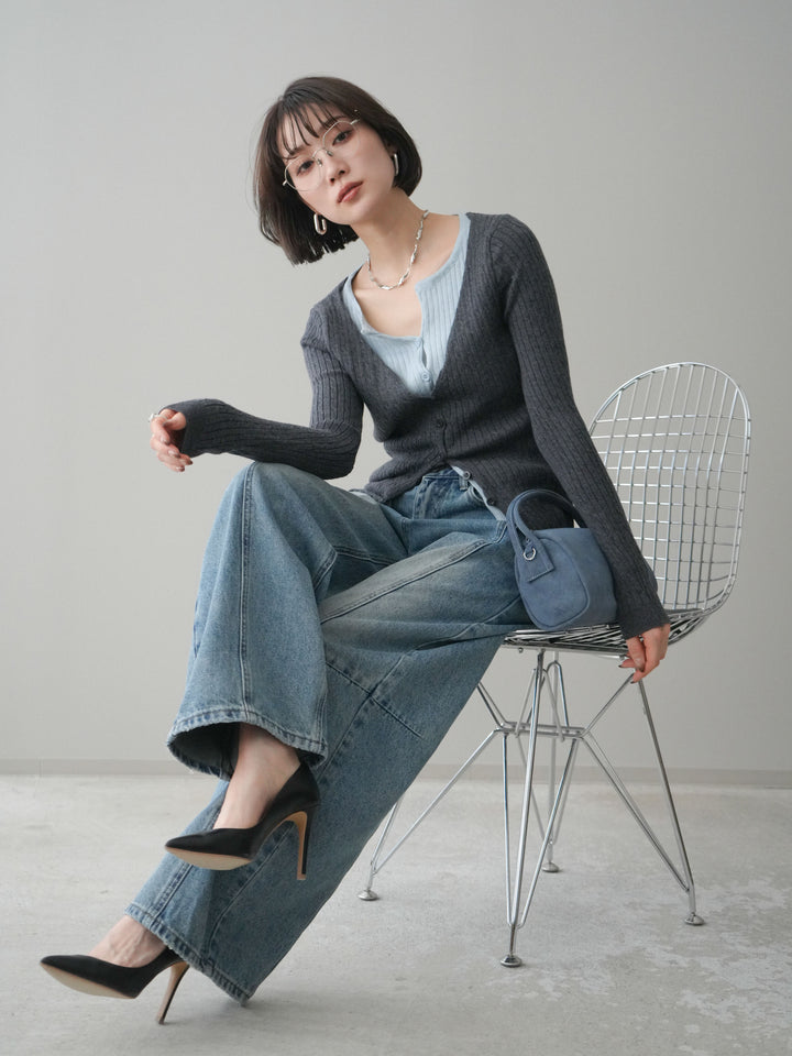 [予約]バイカラーレイヤードニットカーディガン/gray