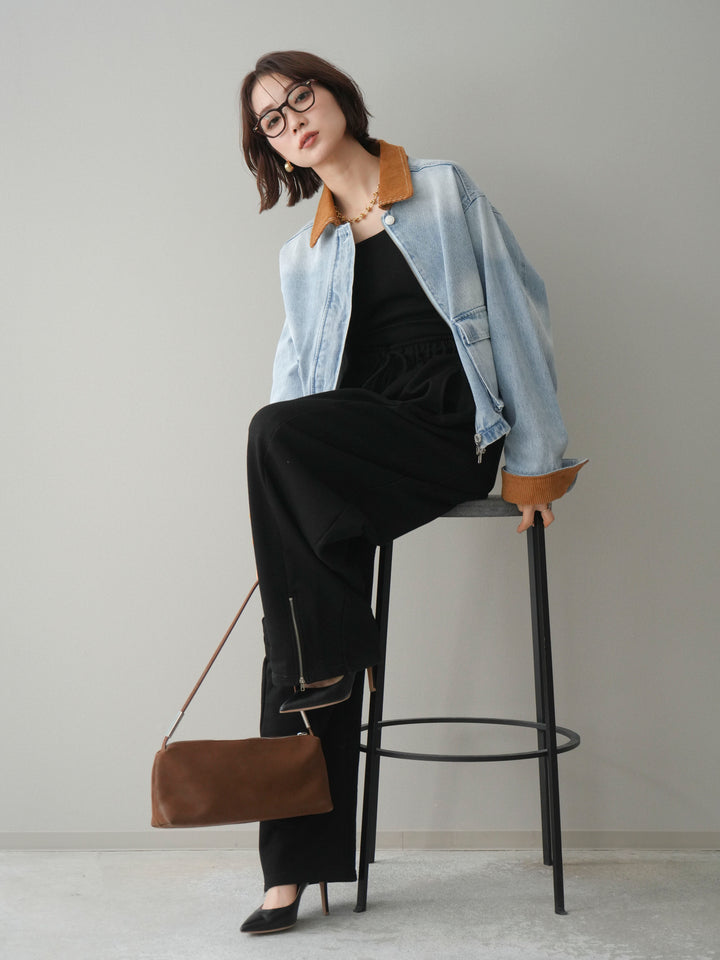 [予約]コーデュロイ×デニムショートカバーオール/bleach