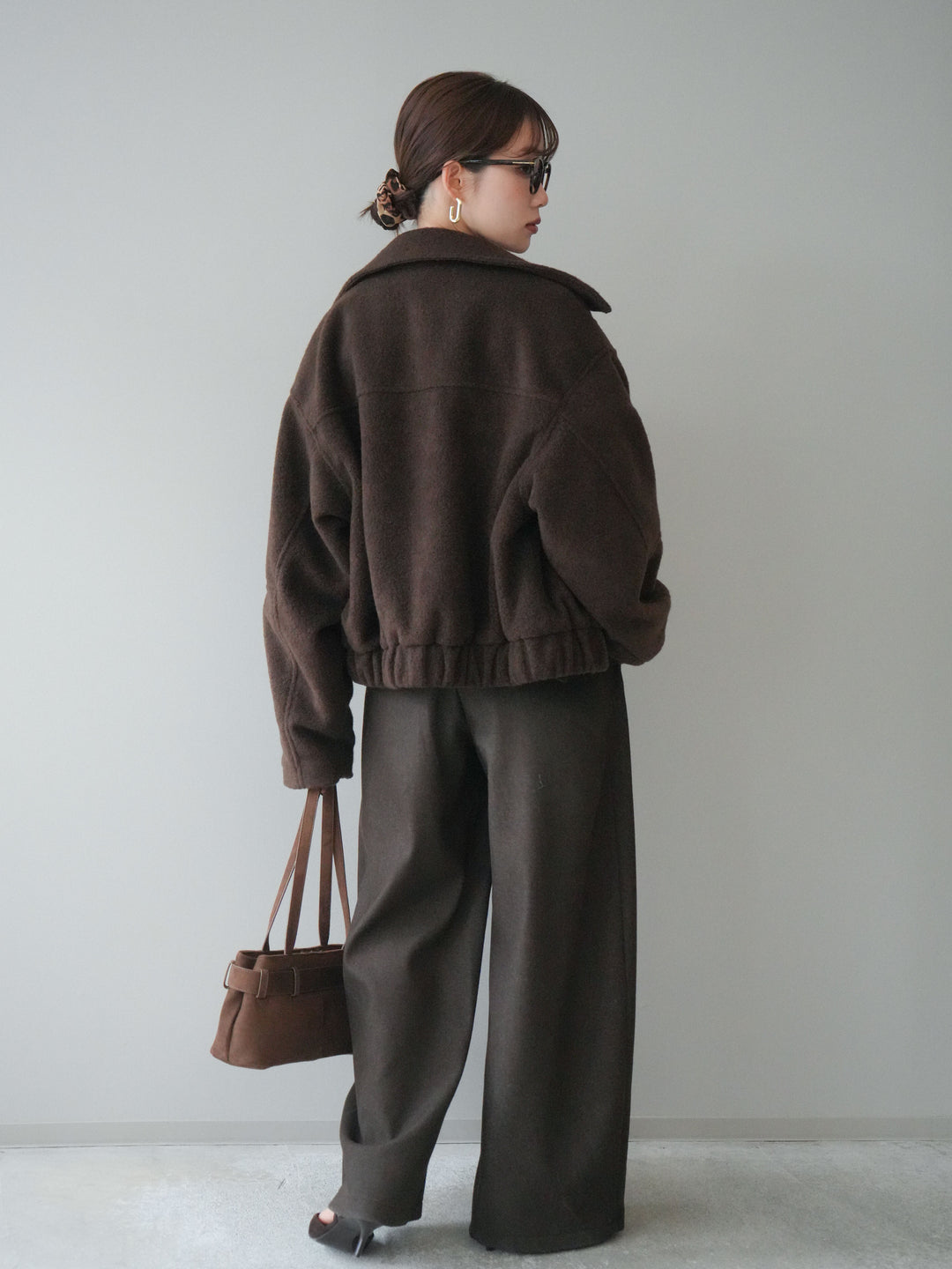 [SET]ウールライクフライトジャケット+アニマル柄ベルト付きウールタッチワイドパンツ(2set)