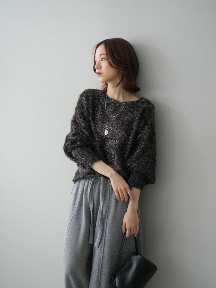 [予約]ラメシャギードルマンニットプルオーバー/brown