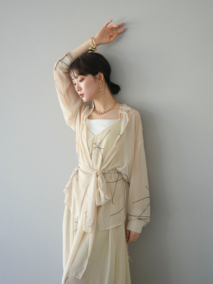 [SET]ペンタッチシフォンキャミワンピース+ペンタッチシフォンシャツ(2set)