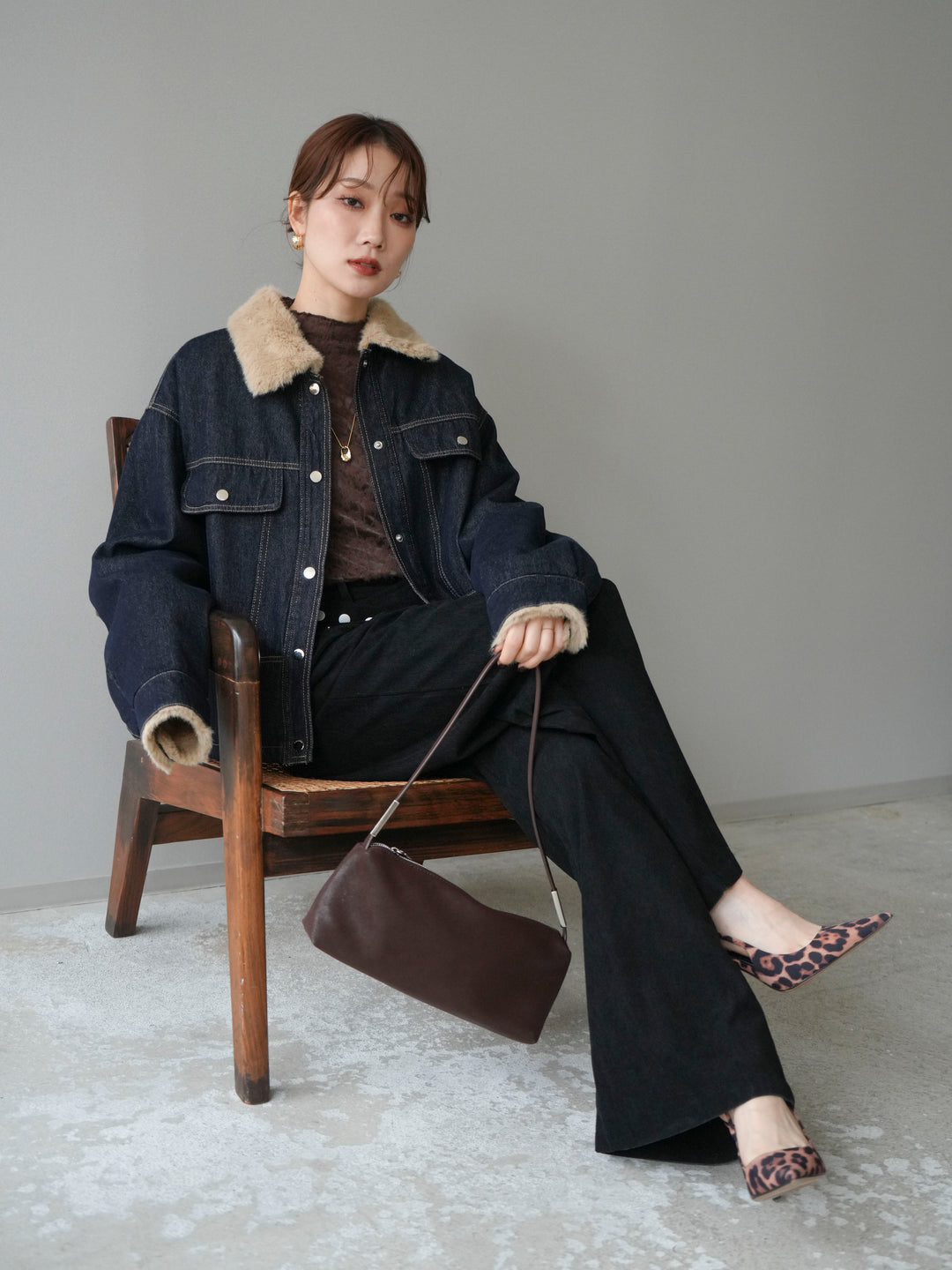 [予約]デニム×ファーステンカラーショートジャケット/indigo