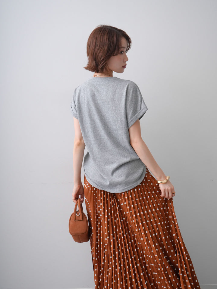 [SET]ドッグエンブロイダリーTEE+ドットアコーディオンプリーツスカート(2set)