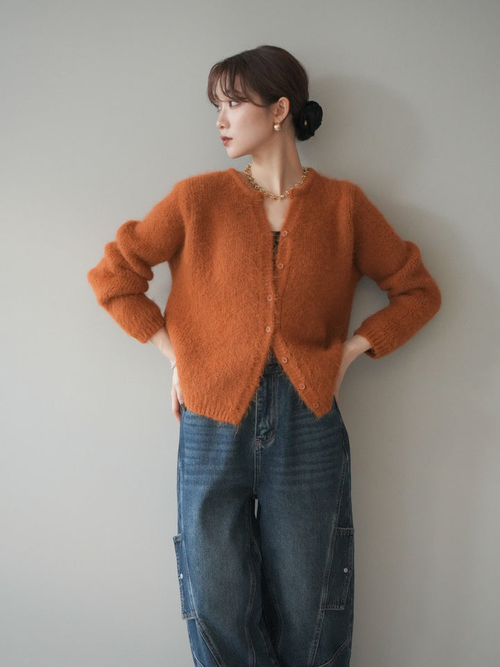 [SET]キーネックシャギーニットカーディガン+カーゴデザインコクーンデニムパンツ(2set)