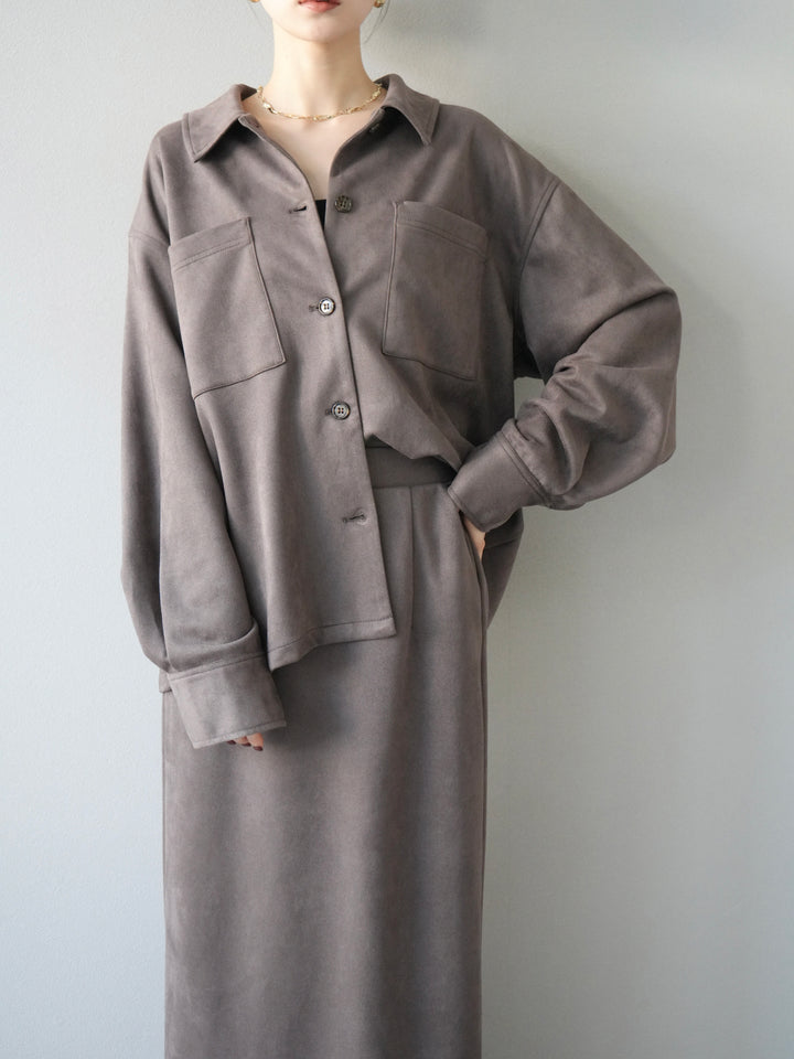 [予約]スエードシャツジャケット/チャコール