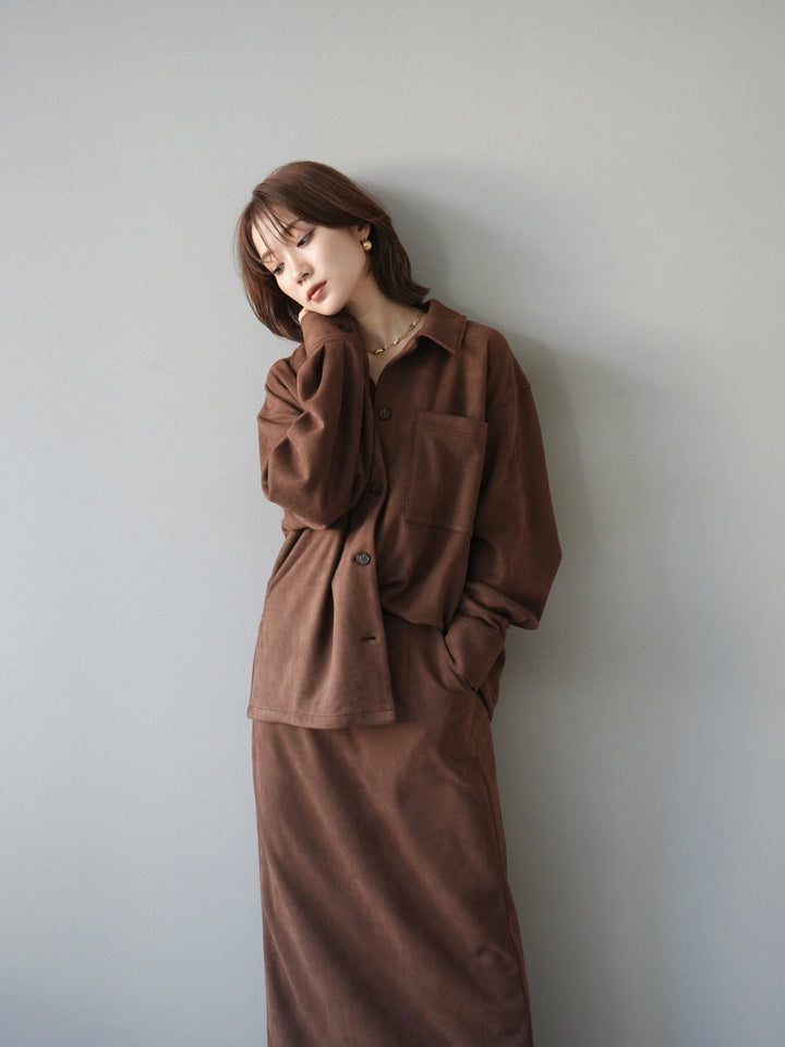 [SET]スエードシャツジャケット+スエードタイトスカート(2set)