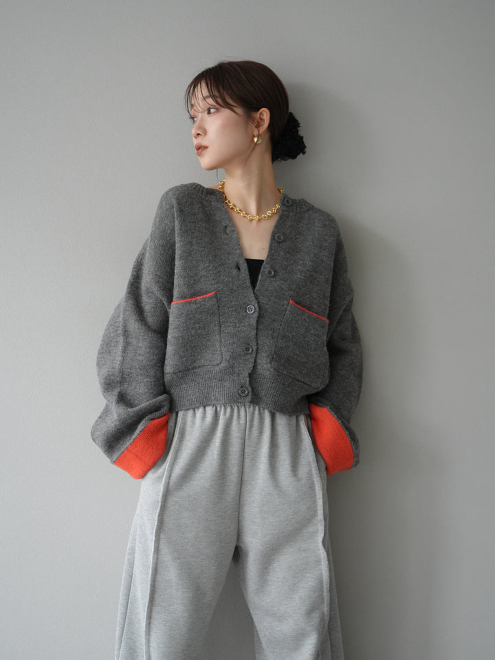 [予約]バイカラーオーバーニットカーディガン/チャコール