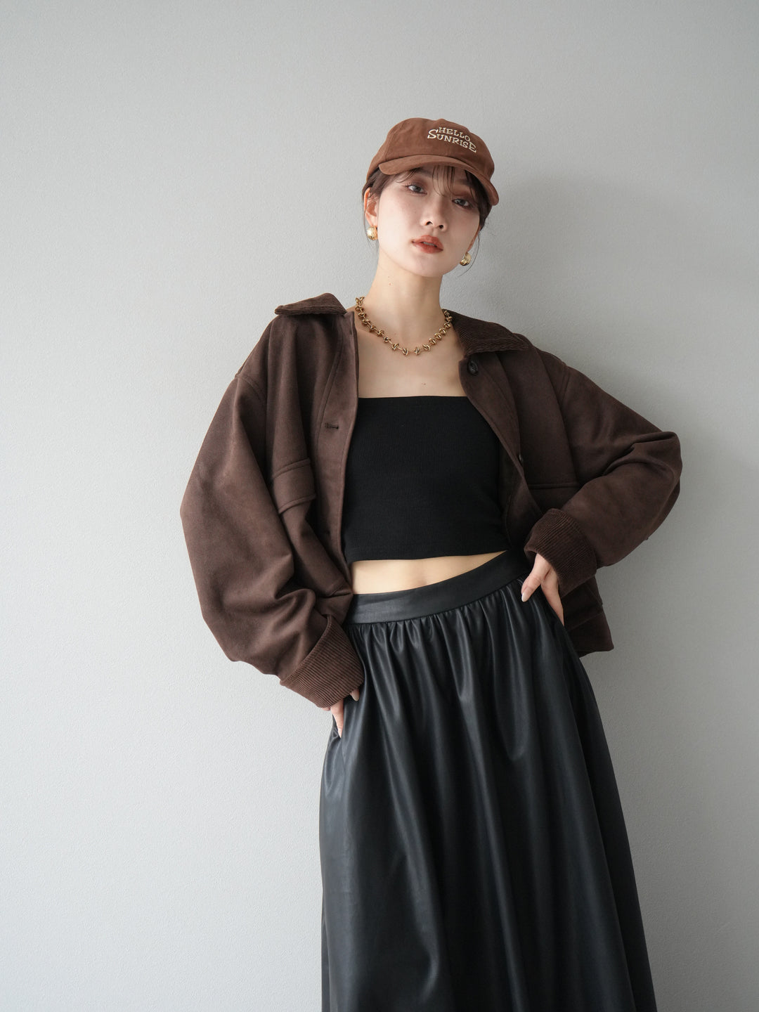 [予約]コーデュロイ切替スウェードショートジャケット/ブラウン