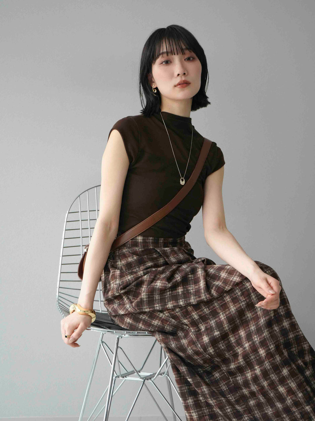 [預訂] 透明切換彈性上衣/棕色