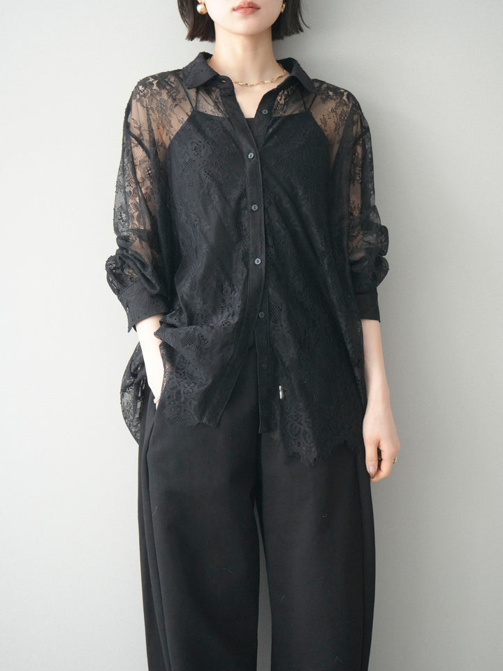 [予約]総レースボリュームスリーブシャツ/black