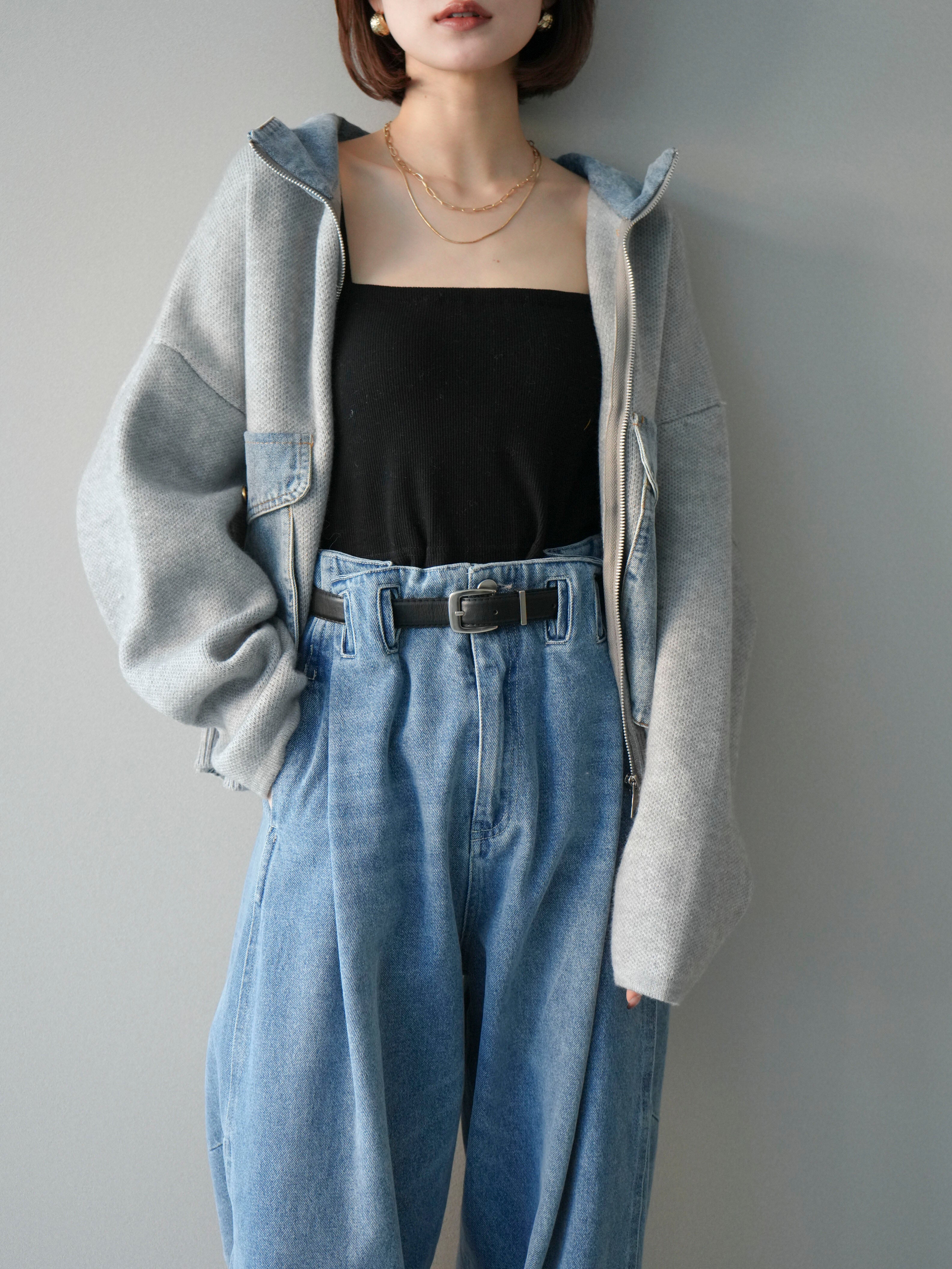 SET]デニムドッキングジップニットカーディガン+デニムドッキング