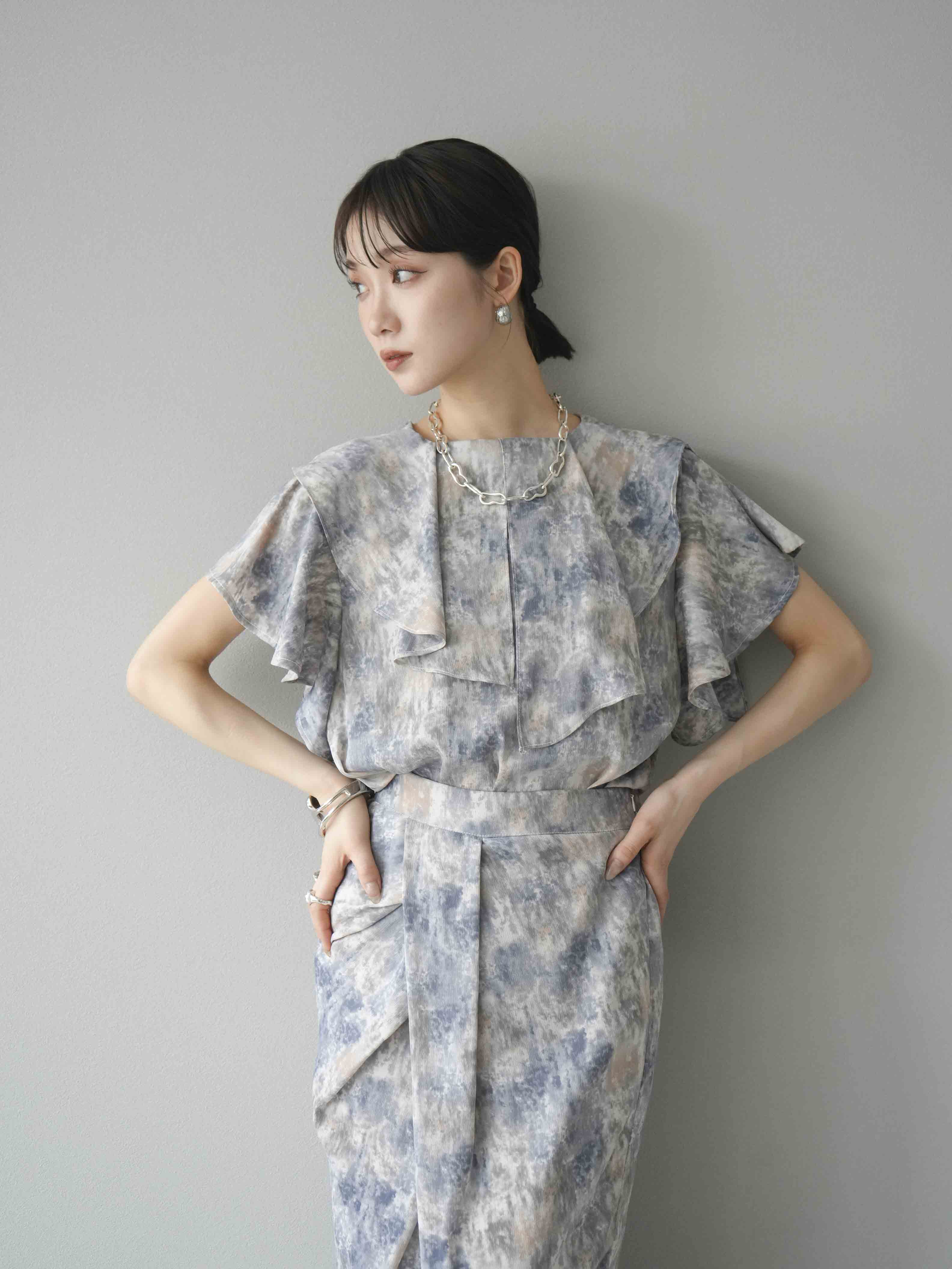 予約]水彩アートラッフルカラーブラウス/ラベンダー – Lumier