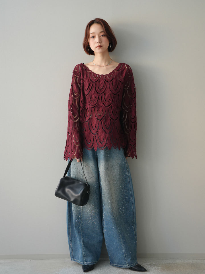 [予約]フロントビジューカーブデニムパンツ/blue