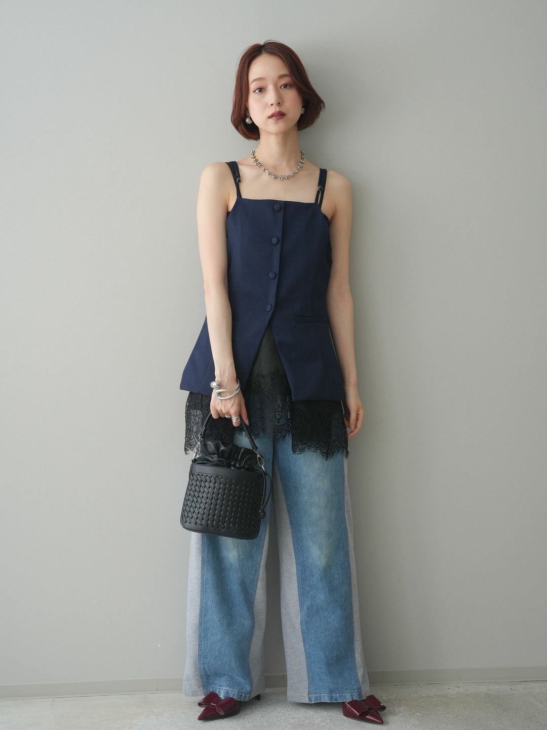 [予約]デニム切替スウェットパンツ/gray