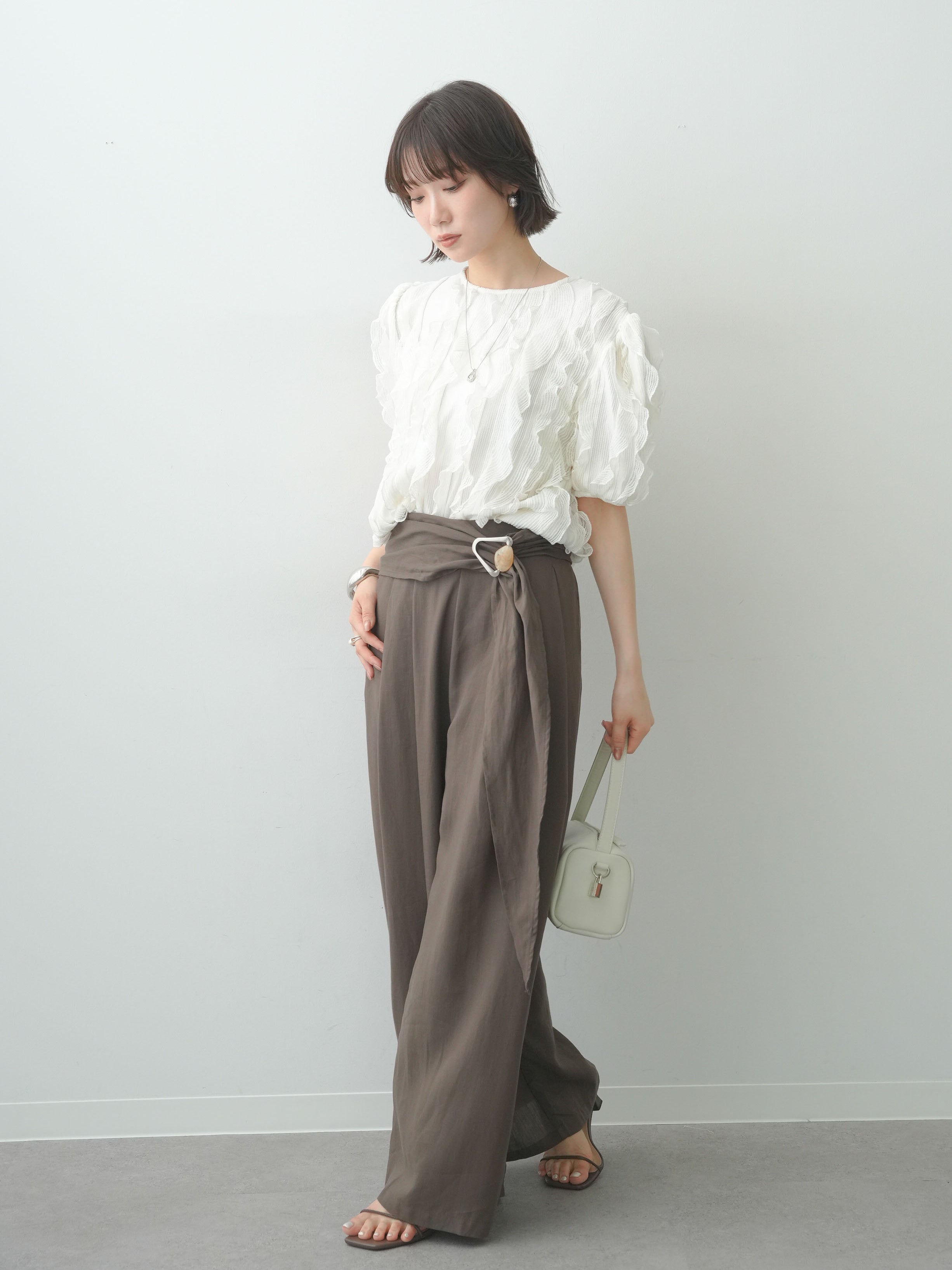 SET]ベルトデザインタックドレープワイドパンツ+ベルトデザインタック