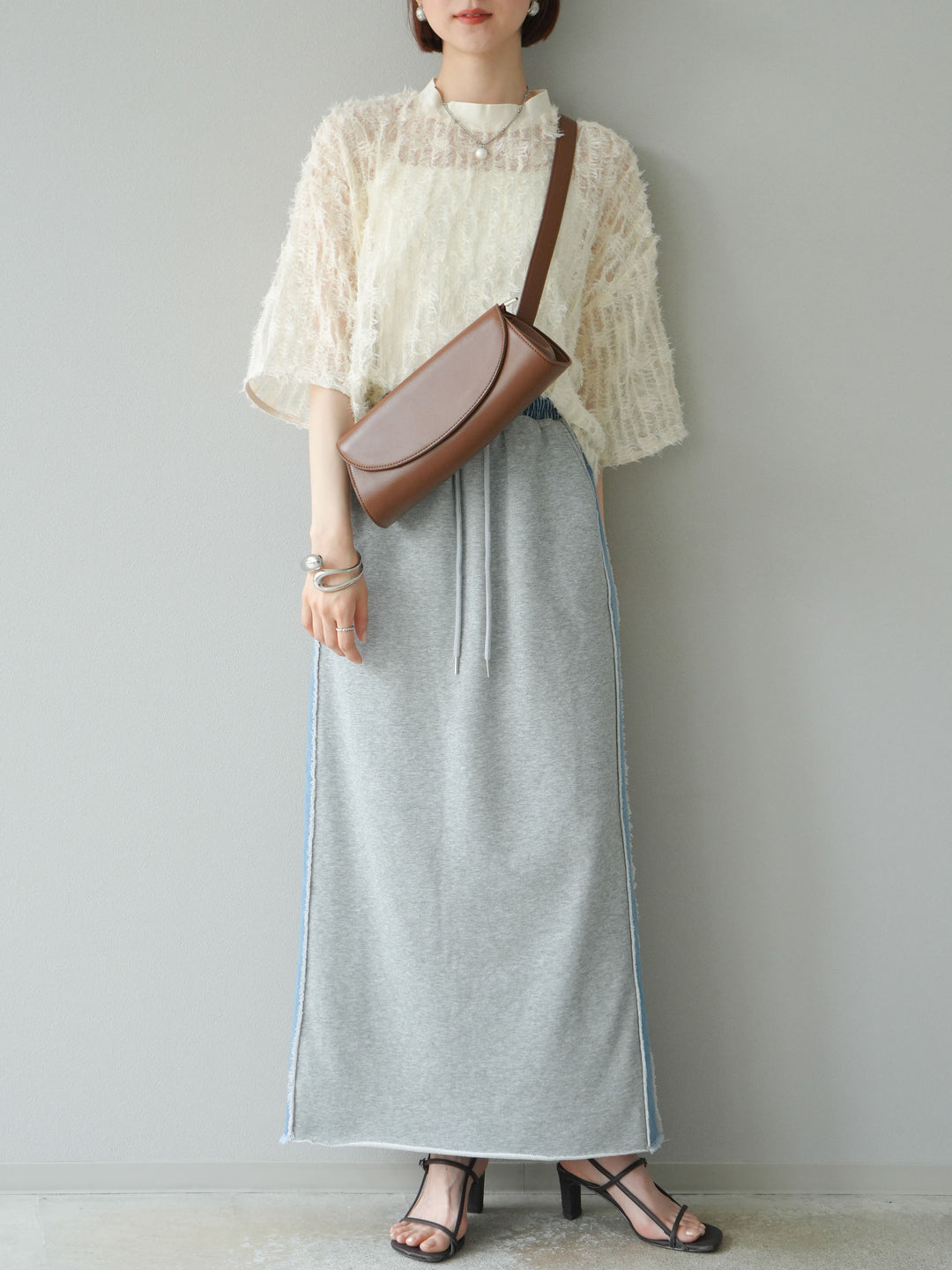 [予約]デニムドッキングスウェットスカート/グレー