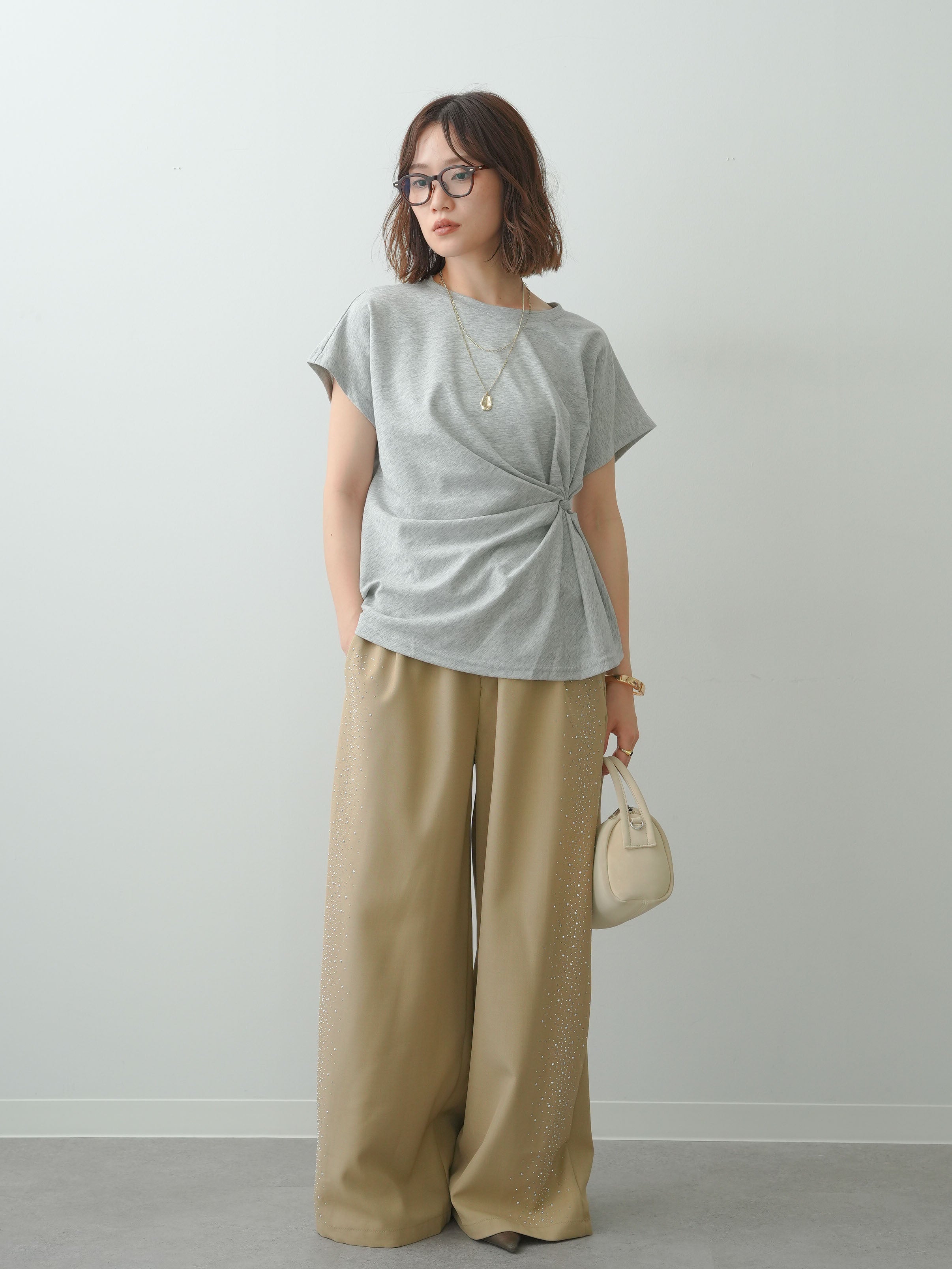 予約]ポーチベルト付サイドビジュータックワイドパンツ/beige – Lumier