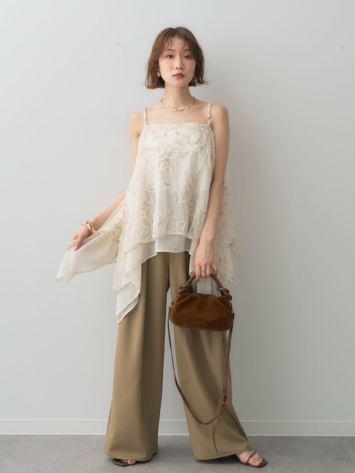【預購】Crepe de Cin 褶皺寬褲 米色